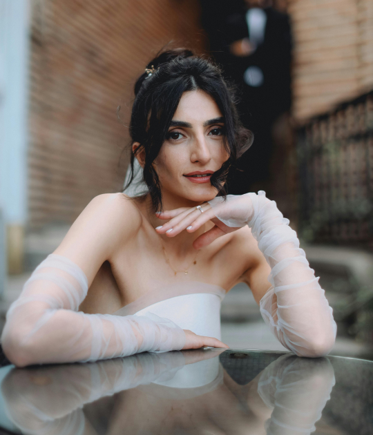 Photo of model wearing a long bridal gown - desktop image